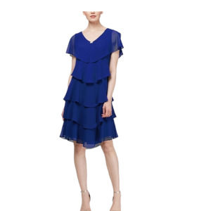 Sl Fashions Tiered Rhinestone Capelet Dress - Size: MEDIUM